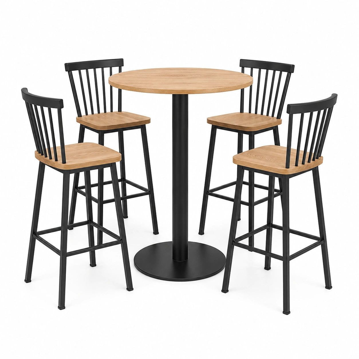Conjunto de Mesa y 4 Taburetes de Madera y Metal