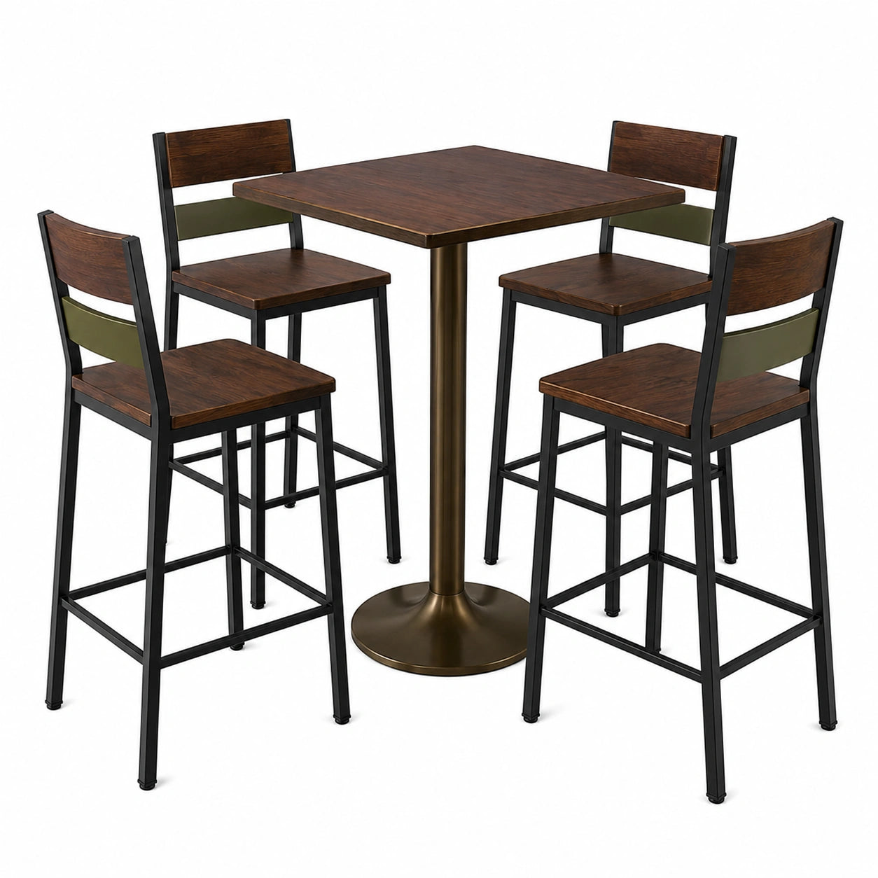 Conjunto de Mesa de Bar Cuadrada y 4 Sillas de Metal