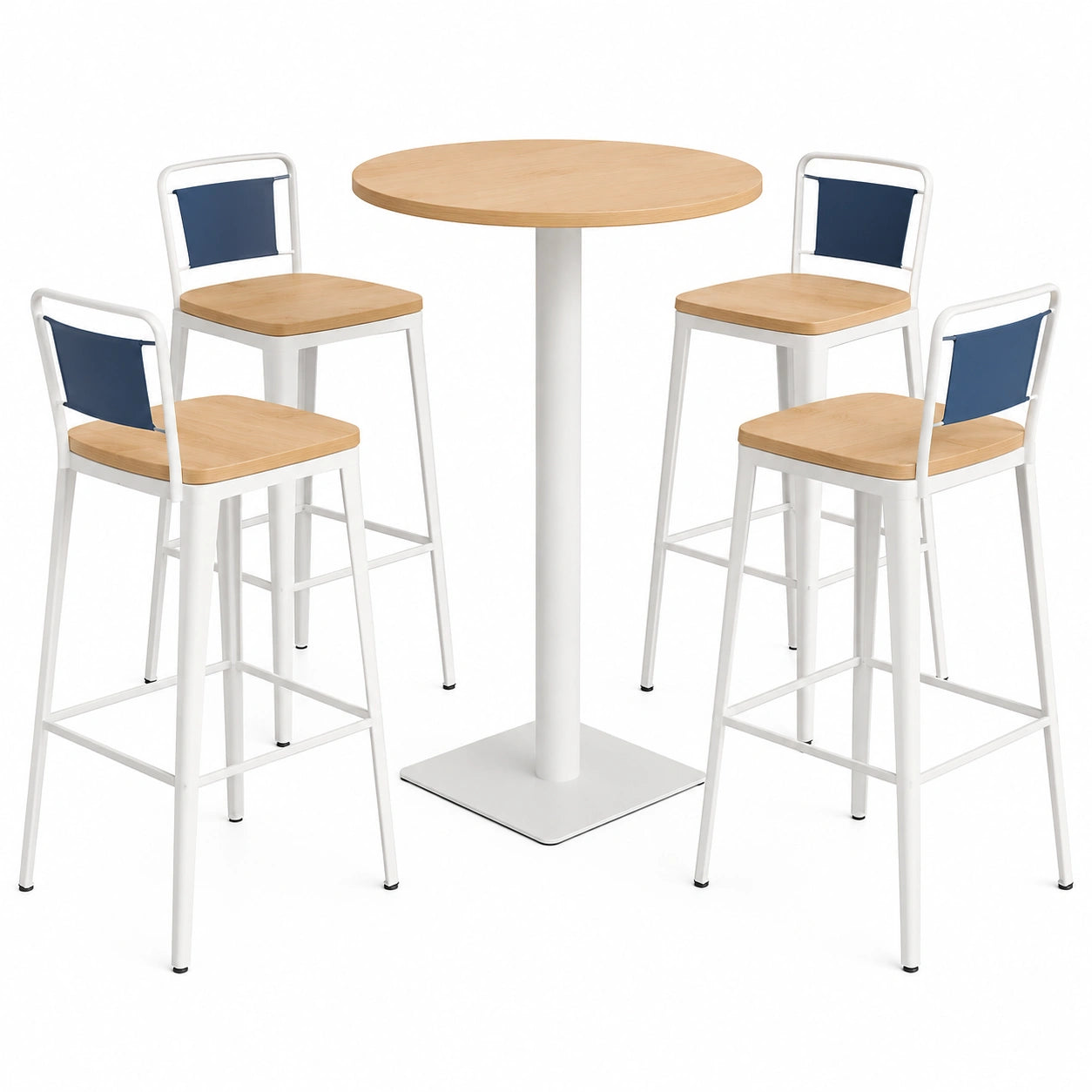Conjunto de comedor alto de metal y madera
