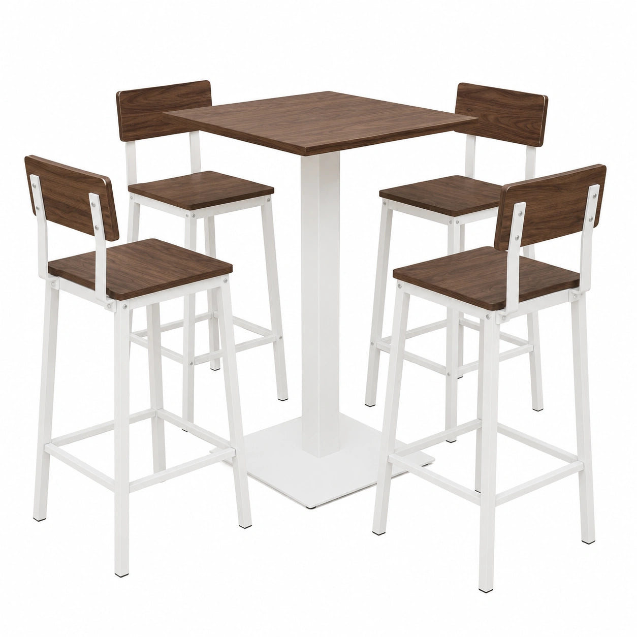 Conjunto de Mesa Alta Cuadrada con 4 Sillas Altas en Madera y Metal