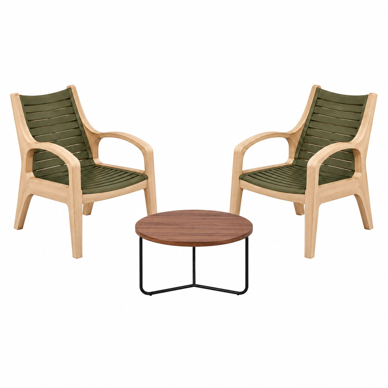Conjunto de Sillas de Polipropileno y Mesa de Contrachapado, Verde y Madera