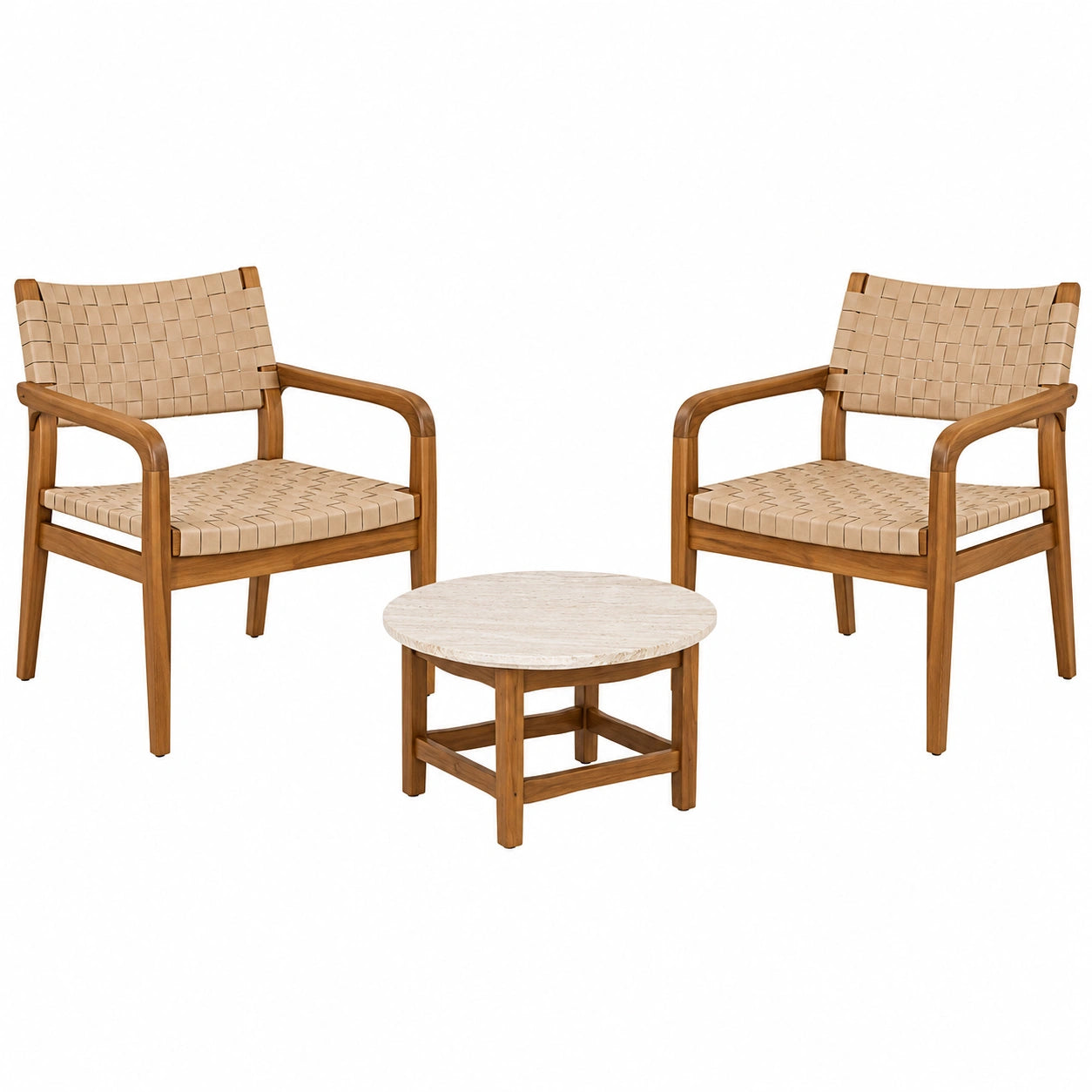 Juego de Sillas de Madera con Asiento Trenzado y Mesa de Mármol