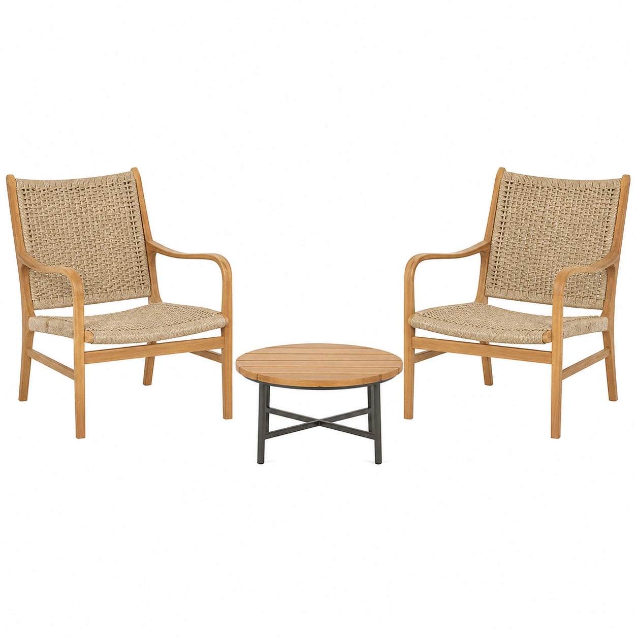 Conjunto de Sillas y Mesa de Madera de Teca y Ratán Sintético