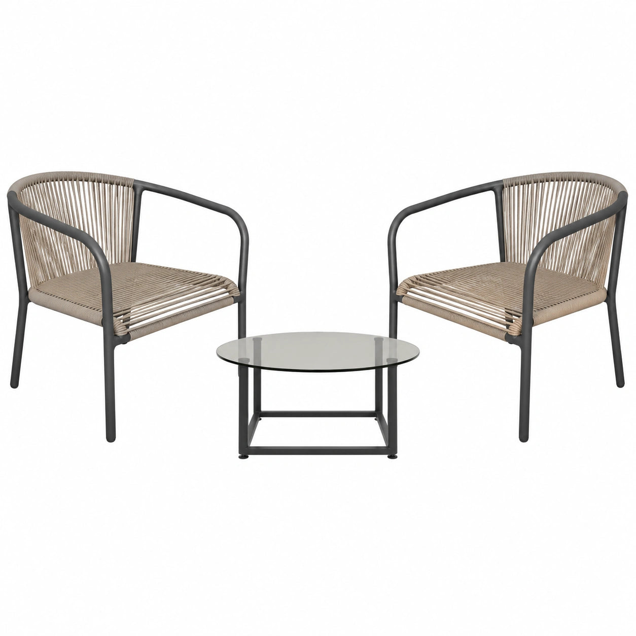 Conjunto de sillas de metal y mesa de vidrio templado para exteriores