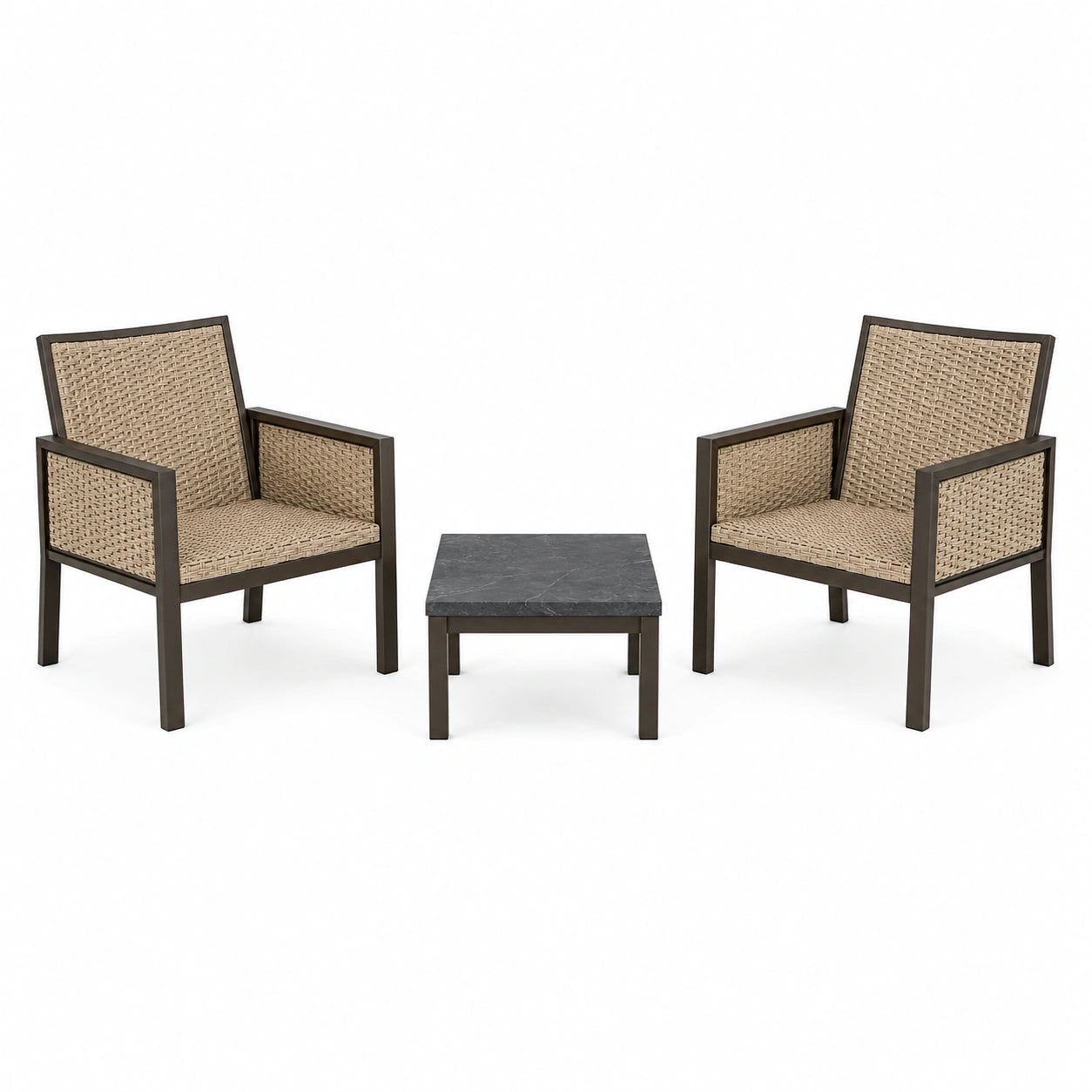 Juego de Muebles de Jardín de Aluminio y Ratán Sintético con Mesa de Piedra