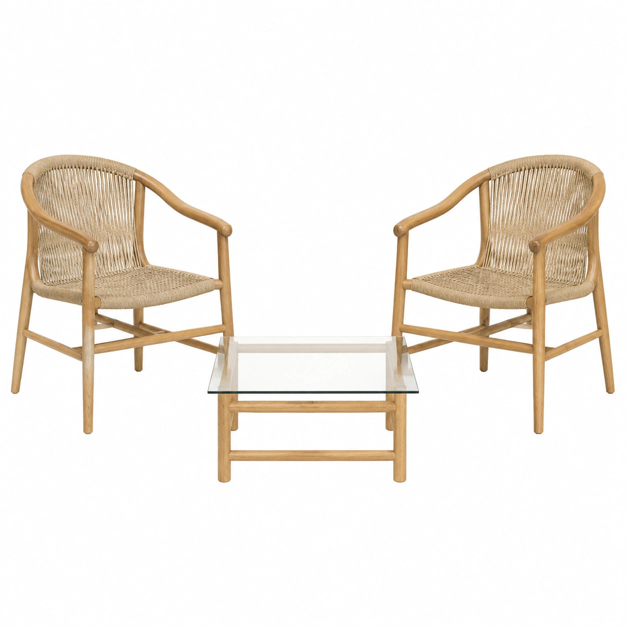 Conjunto de Sillas de Madera y Mesa de Centro de Vidrio