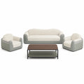 Juego de sala con sofás, sillones y mesa de centro de poliéster y cuero PU Gris/Beige