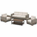 Conjunto de Sofá 3+1+1 en Tela Beige con Mesa de Centro de Madera y Metal