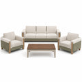 Juego de Sofá y Sillones de Tela con Mesa de Madera